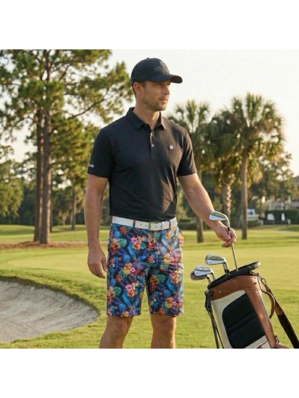 HRESKI Men's AOP Tropical Fruit Colorful Performance Golf Shorts Size 40